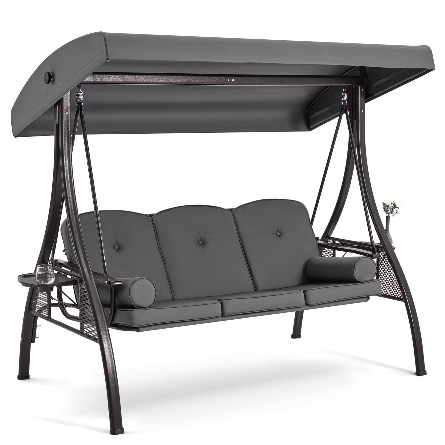 Homrest 3 Person Patio Outdoor Porch Swing with Adjustable Canopy, Backrest, Swing Bed with Stand for Garden,Deck