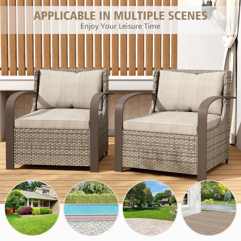 GAZEBETER 2Pcs Wicker Patio Chairs,Modern All Weather Outdoor Ratten Chairs with Seat Cushions and Thicking Back,Beige