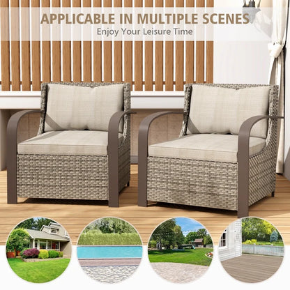 GAZEBETER 2Pcs Wicker Patio Chairs,Modern All Weather Outdoor Ratten Chairs with Seat Cushions and Thicking Back,Beige