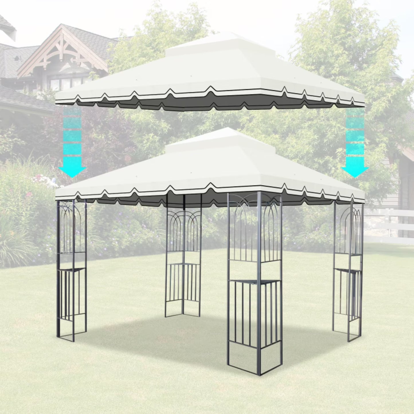 10x10 Ft Outdoor Patio Gazebo Replacement Canopy Double Tiered Gazebo Tent Roof Top Cover Only Great Wall Border Frame Not Include-beige