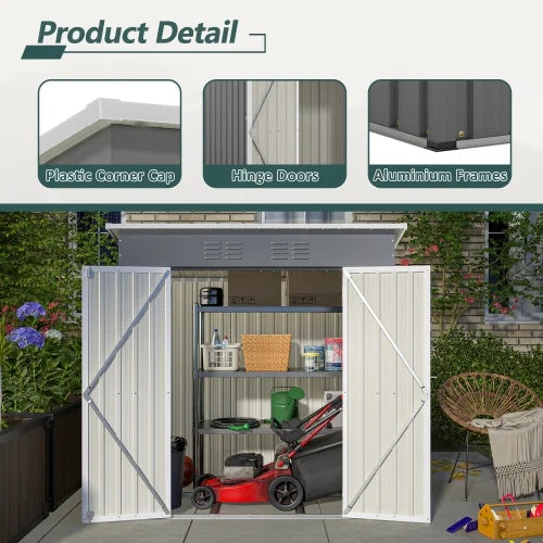 Enyopro 6x4 ft Outdoor Metal Storage Shed, Galvanized Steel Tool Shed with Reinforced Floor & Lockable Door for Backyard, Lawn, Patio, Black