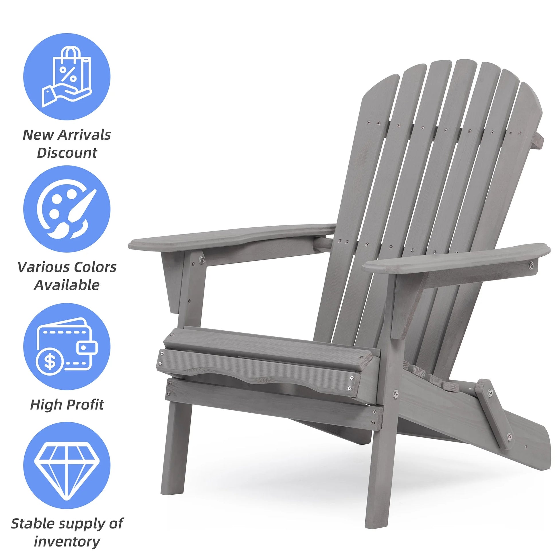 uhomepro Outdoor Adirondack Chairs Set of 2, Folding Fire Pit Chair, Weather Resistant Patio Lawn Chair for Outside Deck Garden Backyard Balcony, Gray