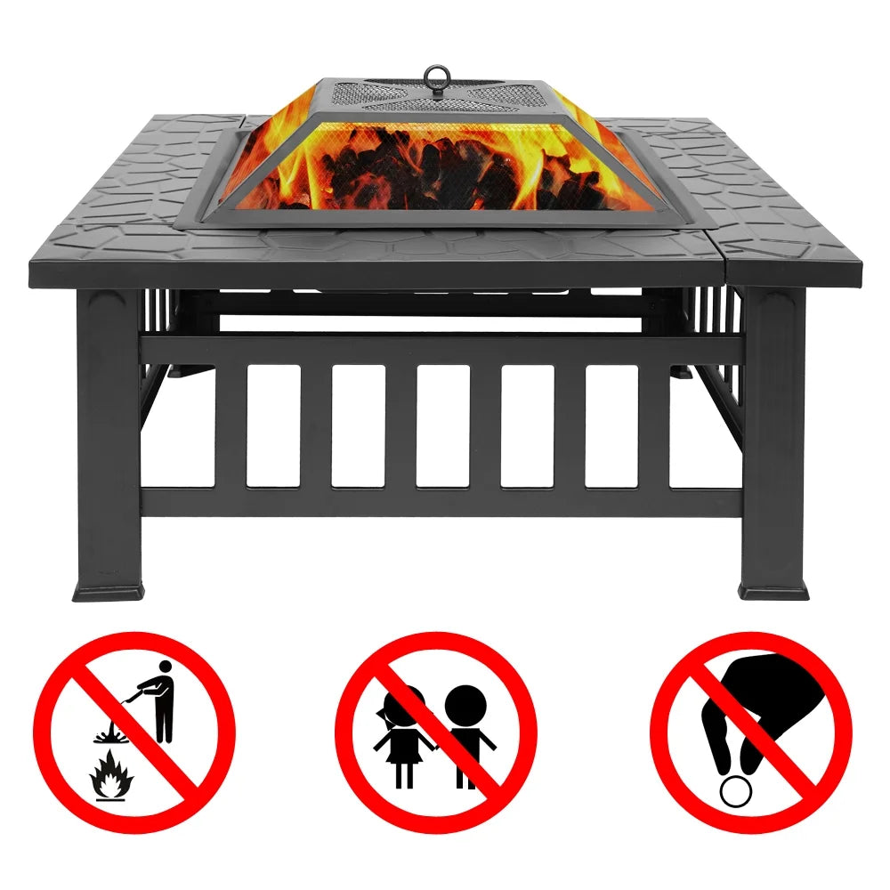 Ktaxon Gardens 32" Outdoor Metal Firepit Backyard Patio Garden Square Stove Fire Pit