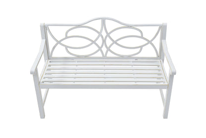 Royard Oaktree Outdoor Patio Bench, Garden Bench with Iron Metal Steel Frame, Backrest, and Armrests, Park Bench with Slatted Seat for 2-3 People for Lawn, Yard, Balcony, Porch, White