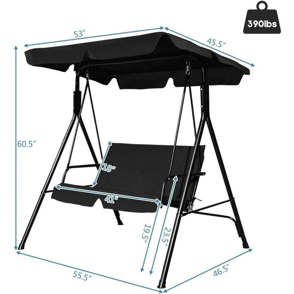 Topcobe Loveseat Cushioned Patio Steel Frame Swing Glider, Outdoor Patio Furniture for Balcony Garden Backyard -Black