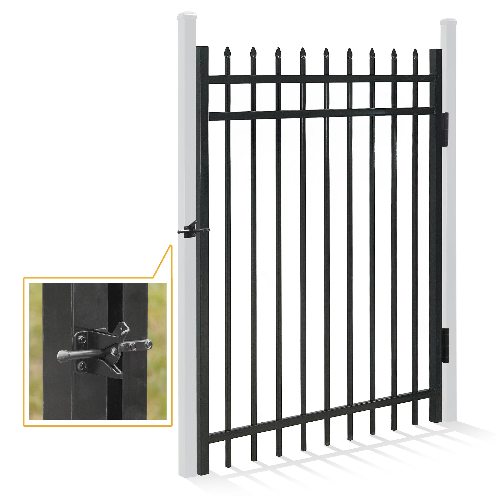 Fencer Wire Pack of 5 Heavy Duty Pinnacle Fence Barrier Panel, 5FT Height X 8FT Width Anti-Rust Metal Fencing Panel, 2 in. Diameter Steel Outdoor Decorative Garden Fence Panel for Yard, Pool, Patio