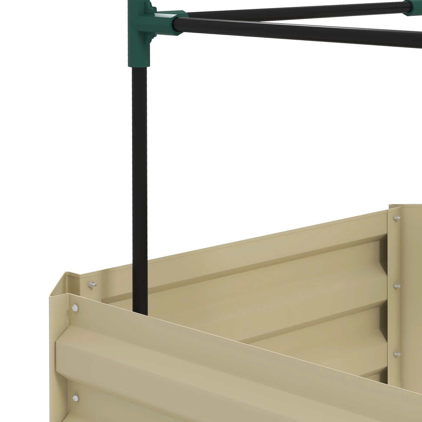 Outsunny Galvanized Raised Garden Bed,24" X 24" X 11.75" Outdoor Planter Box with Trellis Tomato Cage and Open Bottom for Climbing Vines,Vegetables,Flowers In Backyard,Garden,Patio,Cream,White Steel