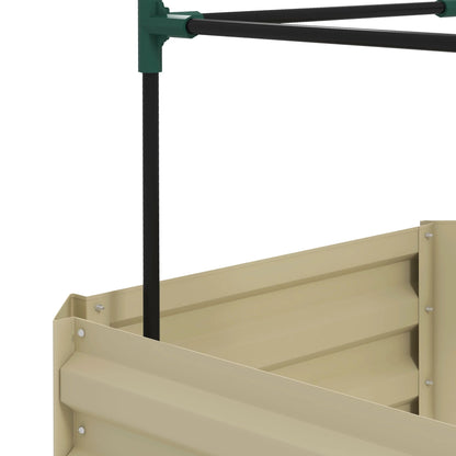 Outsunny Galvanized Raised Garden Bed,24" X 24" X 11.75" Outdoor Planter Box with Trellis Tomato Cage and Open Bottom for Climbing Vines,Vegetables,Flowers In Backyard,Garden,Patio,Cream,White Steel