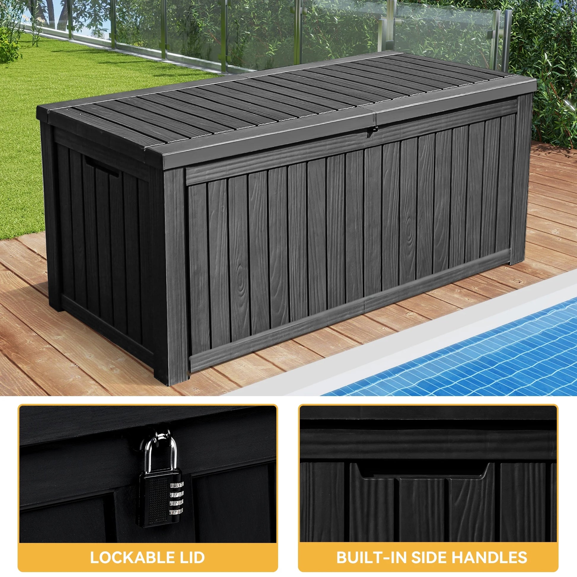 Uforic 150 Gallon Outdoor Storage Deck Box , Large Outdoor Storage Organized w/Divider,for Patio Furniture,Garden Tools, Black