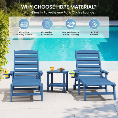 SERWALL Patio Chaise Lounge Chair, 78'' HDPE Outdoor Lounge Chair 5 Positions Pool Lounger Navy Blue