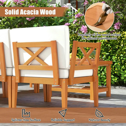 Kepooman Outdoor Conversation Sets,Patio Furniture Sets,6 Pieces Acacia Wood Patio Furniture Set with Cushions and 2-Tier Coffee Table-White