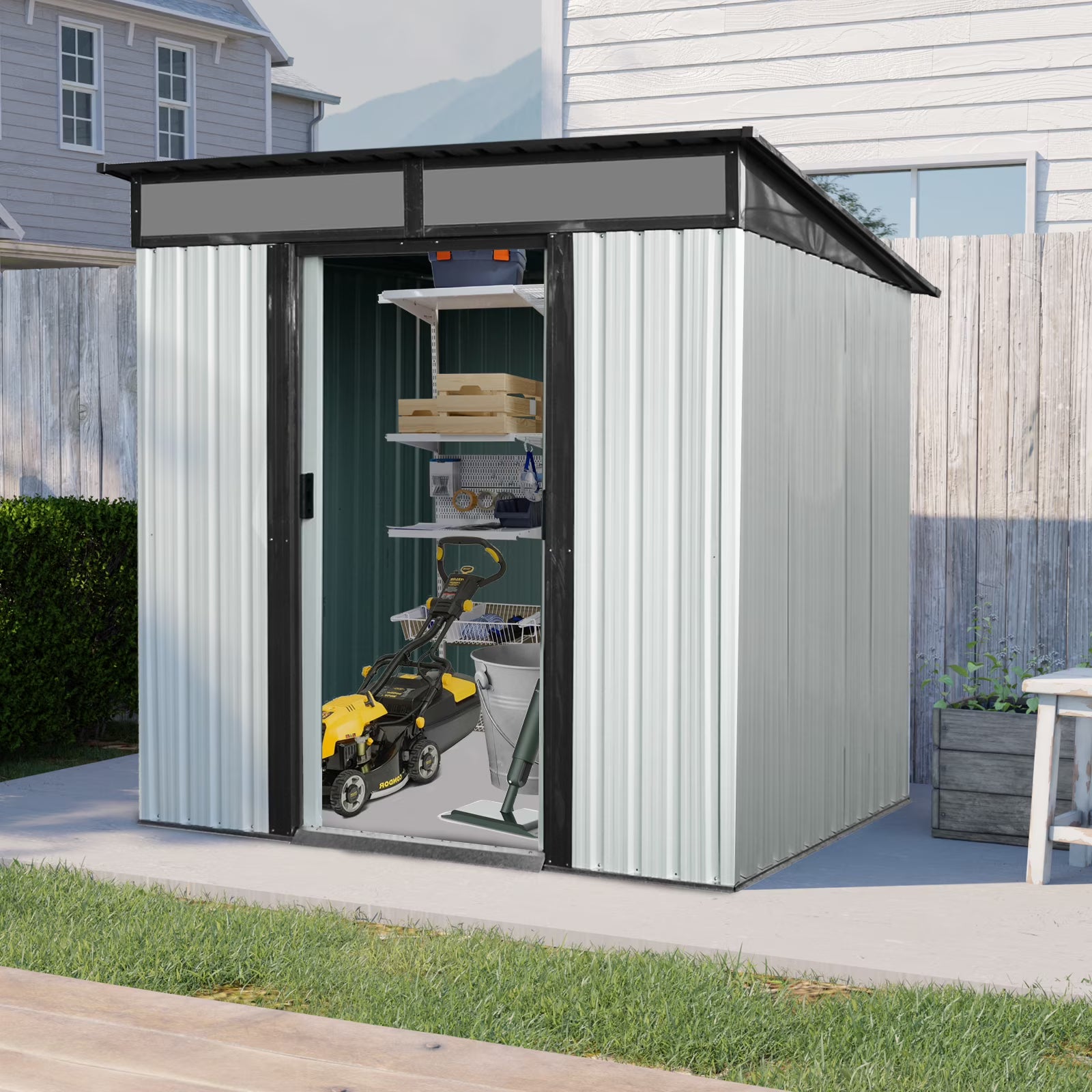 AENKYO Outdoor storage sheds 6FTx5FT Pent roof with Double Lockable Doors for Backyard Patio Lawn - Black