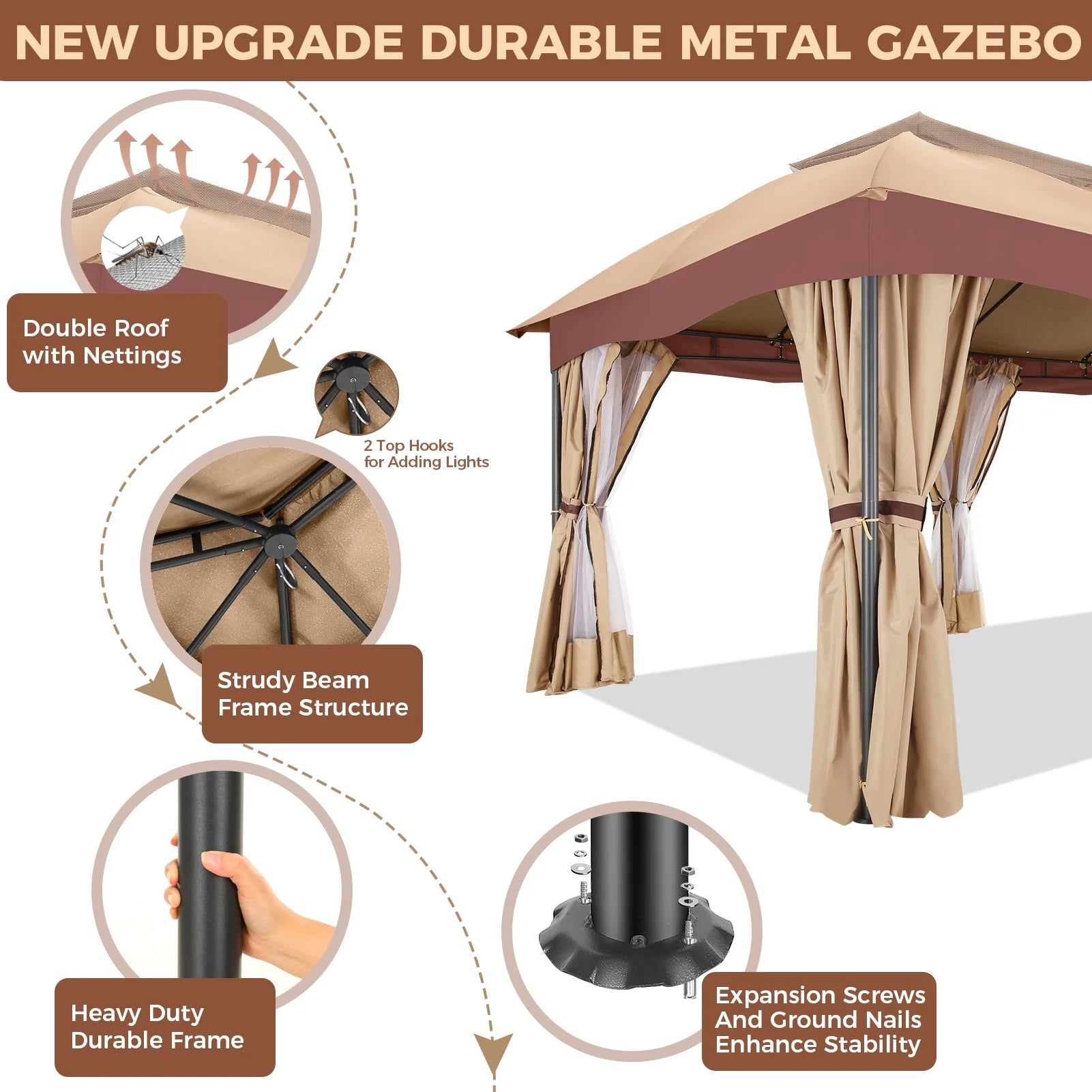 Hoteel 12X20 Heavy Duty Outdoor Patio Gazebo with Mosquito Netting and Curtains, Canopy Tent Deck Gazebo with Double Roofs and Metal Steel Frame for Party, Backyard, Deck, Garden, Gray