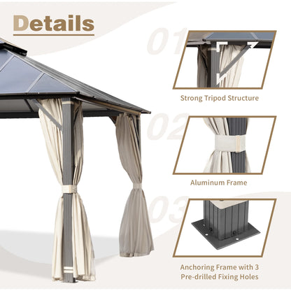 EROMMY 12x20FT Hardtop Gazebo, Permanent Outdoor Aluminum Patio Gazebo with Double Roof, Curtains and Netting Included