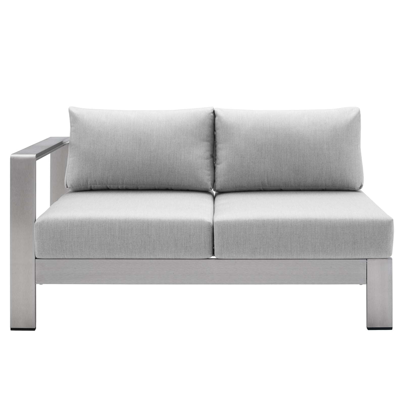 Modway Shore Sunbrella Fabric Outdoor Patio Aluminum 7 Piece Sectional Sofa Set in Silver Gray