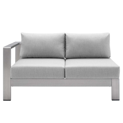 Modway Shore Sunbrella Fabric Outdoor Patio Aluminum 7 Piece Sectional Sofa Set in Silver Gray
