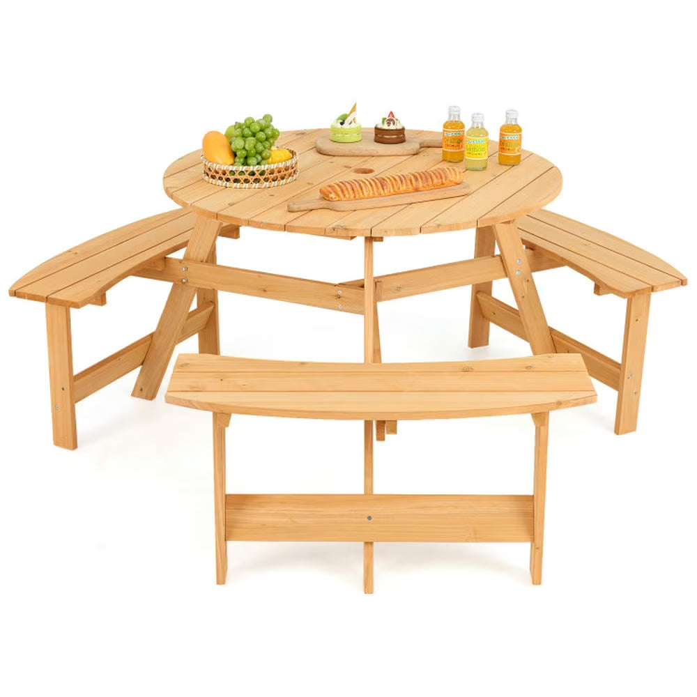 Aimee Lii Kids Outdoor Wooden Picnic Table and Bench Set with Umbrella Hole, Outdoor Patio Furniture for Pool Deck Backyard, Sturdy-Natural