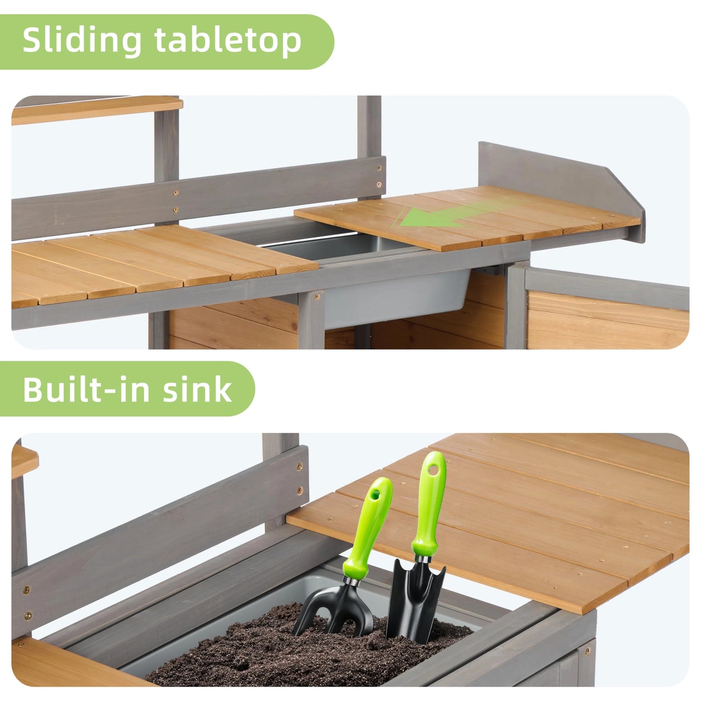 Wooden Potting Bench Table with Sink,Outdoor Garden Table Work Bench with Storage, Workstation for Outside Patio Lawn