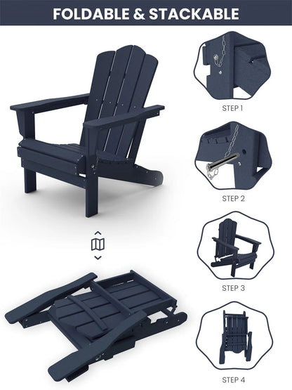VOUA Folding Adirondack Chair Resin Outdoor Patio Furniture, Blue