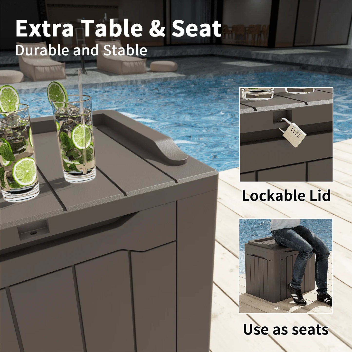 Vineego All-Weather 32 Gallon Patio Deck Box with Seat,Brown