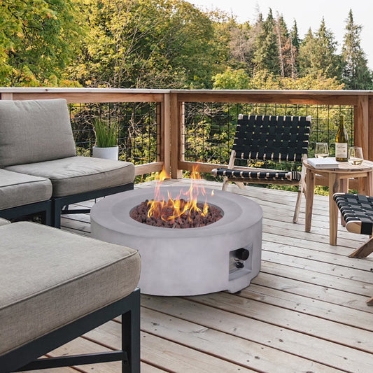 Afterglow TerraFab 30" Round 40,000 Btu Propane Fire Pit Fire Table for Outdoor Patio Garden Backyard Decking Dcor, Grey, Weather Resistant Cover and Lava Rocks Included, CSA Certified