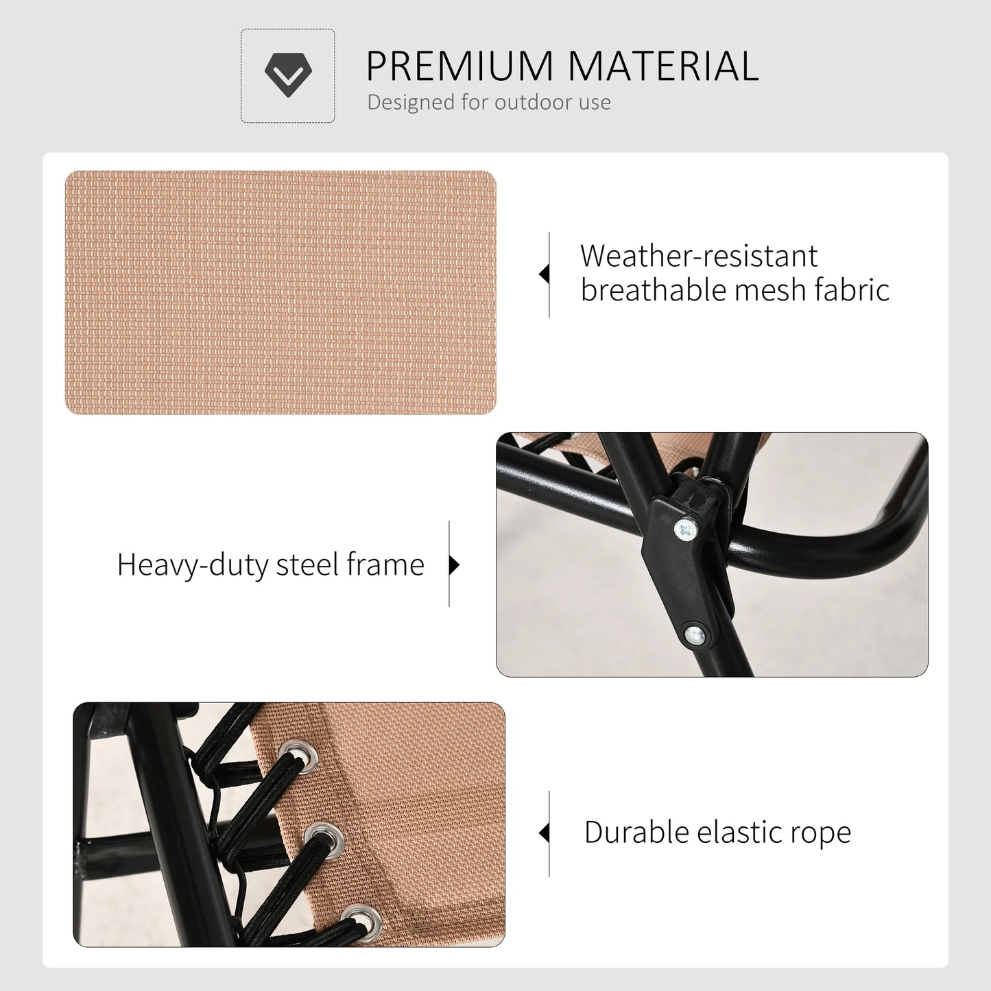 Outdoor Patio Folding Chair Portable Chair for Camping Lawn with Armrest Grey/Beige
