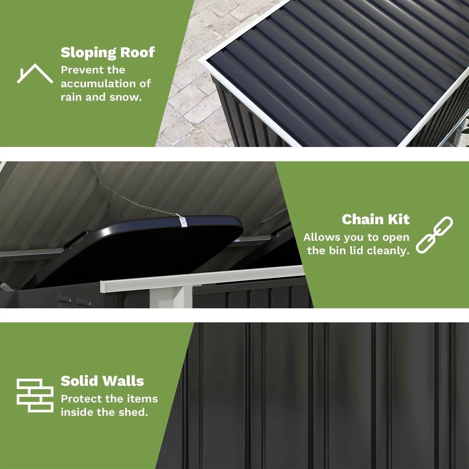 Patiowell 6' x 3' Horizontal Metal Shed, Outdoor Storage Black Trash Shed with Double Lockable Doors, Easy Lift Hinges and Sloping Roof
