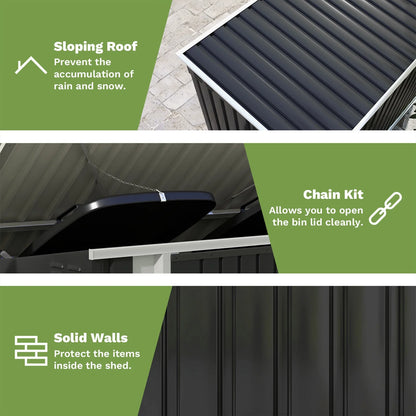 Patiowell 6' x 3' Horizontal Metal Shed, Outdoor Storage Black Trash Shed with Double Lockable Doors, Easy Lift Hinges and Sloping Roof