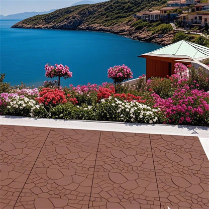 Miniyam 44 Pcs 12"x12" Interlocking Deck Tiles, Rubber Flooring, Patio Decking, Poolside, Dark Gray+Stone Texture