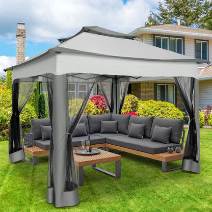 SANOPY 11 x 11 ft Outdoor Patio Gazebo with Ventilated Double Roof and Mosquito Net, Pop up Steel Gazebo Tent for Patios, Backyard, Garden and Beach