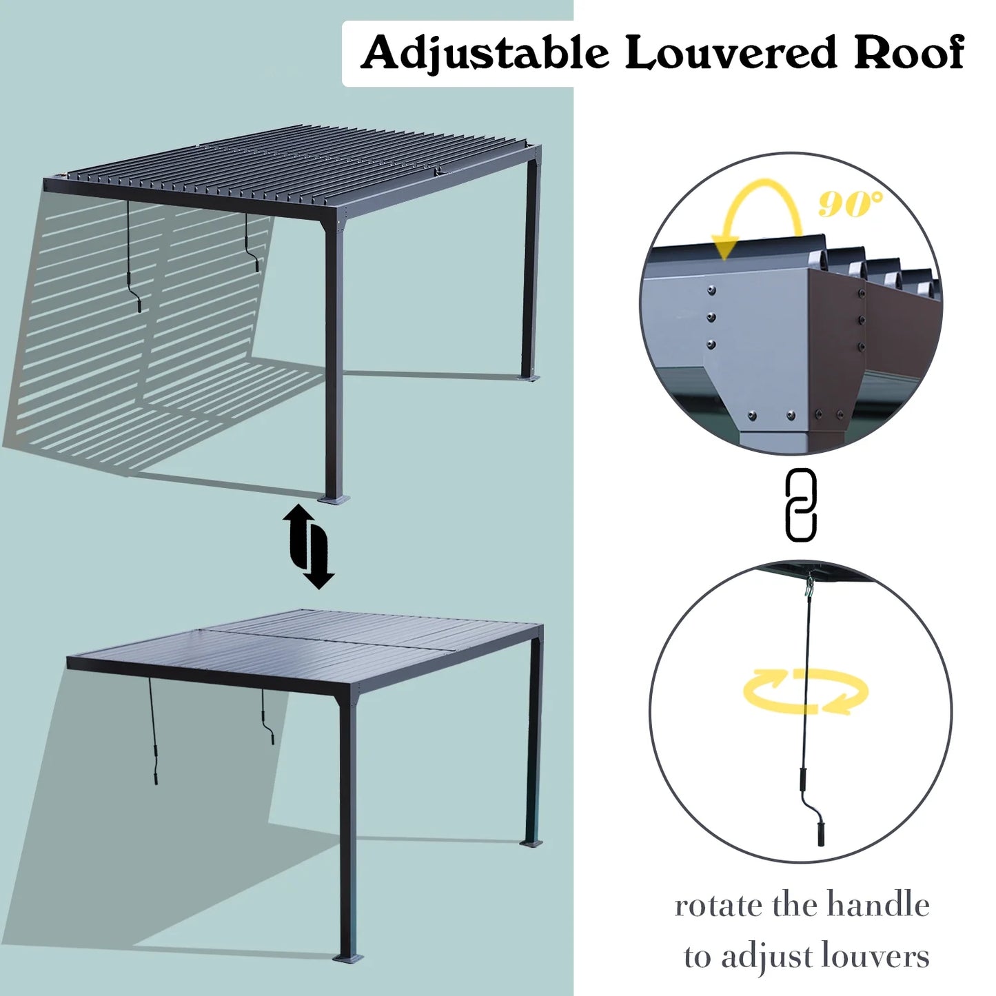 Aoodor 10 Ft. W x 13 Ft. D Outdoor Patio Top Louvered Pergola Adjustable Louvered Sloping Roof Wall-Mounted Pergola for Garden, Backyard
