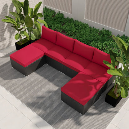 Ainfox 6 Pcs Outdoor Patio Furniture Sofa Set Clearance, Red
