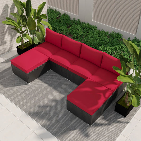 Ainfox 6 Pcs Outdoor Patio Furniture Sofa Set Clearance, Red
