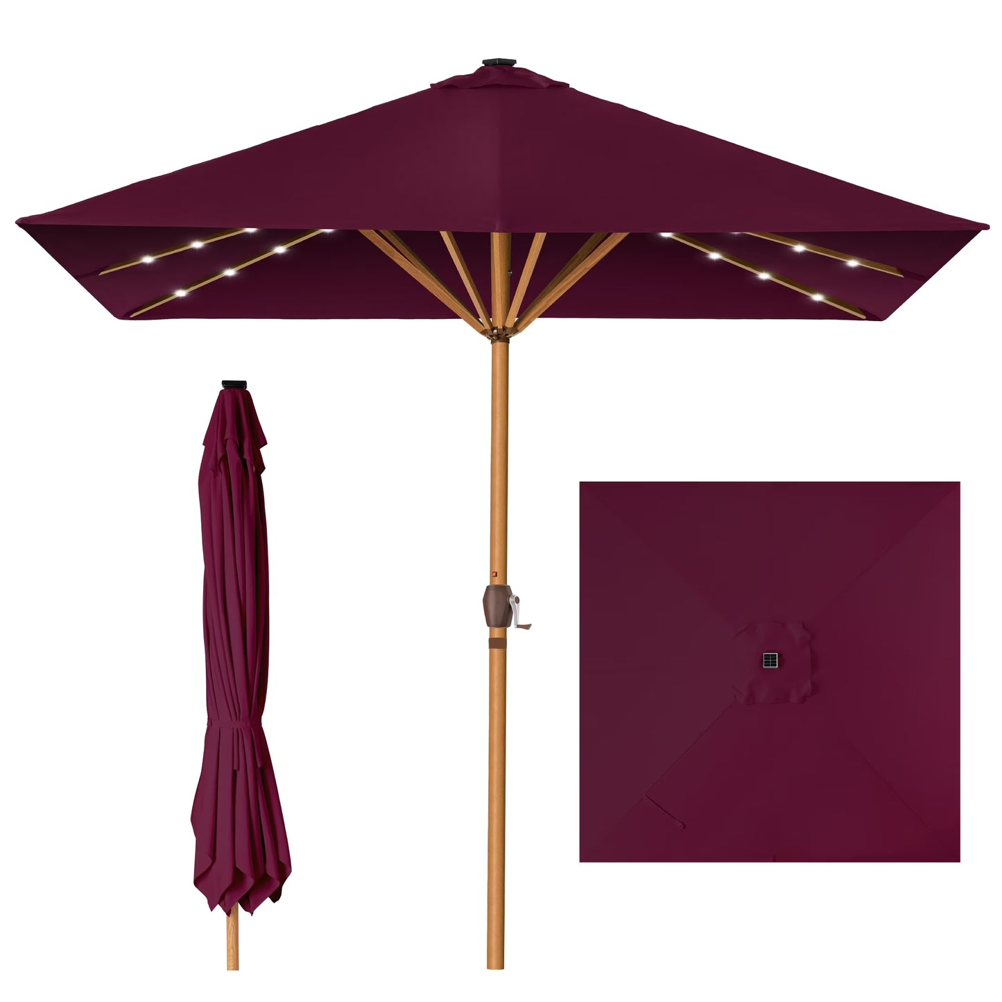 Best Choice Products 9ft Deep Square Solar LED Lighted Patio Umbrella w/Woodgrain Pattern, UV-Resistant - Black