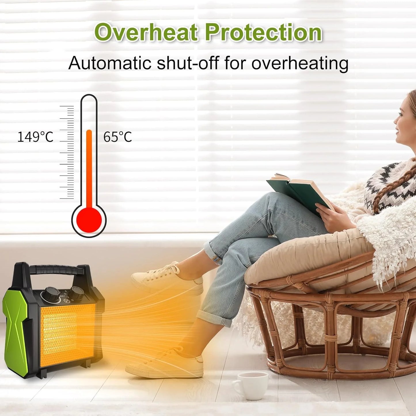 WarmHaven Outdoor Heater for Patio, Electric Space heater with Overheat Protection, 1500W Fast Heat PTC Ceramic Portable Garage Heater for Workshop, Greenhouse