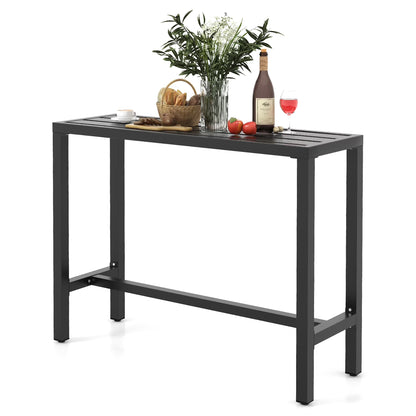 Costway Outdoor Metal Bar Table 55'' Patio Rectangular Counter Height Dining Table Black