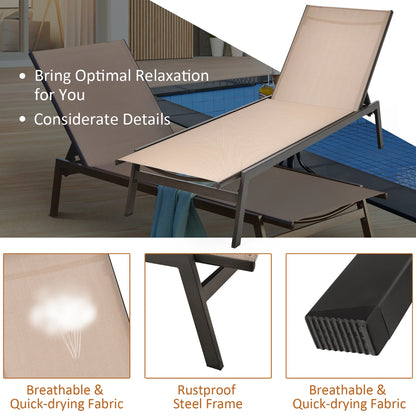 Costway Patio Lounge Chair Chaise Recliner Back Adjustable Garden Deck Brown