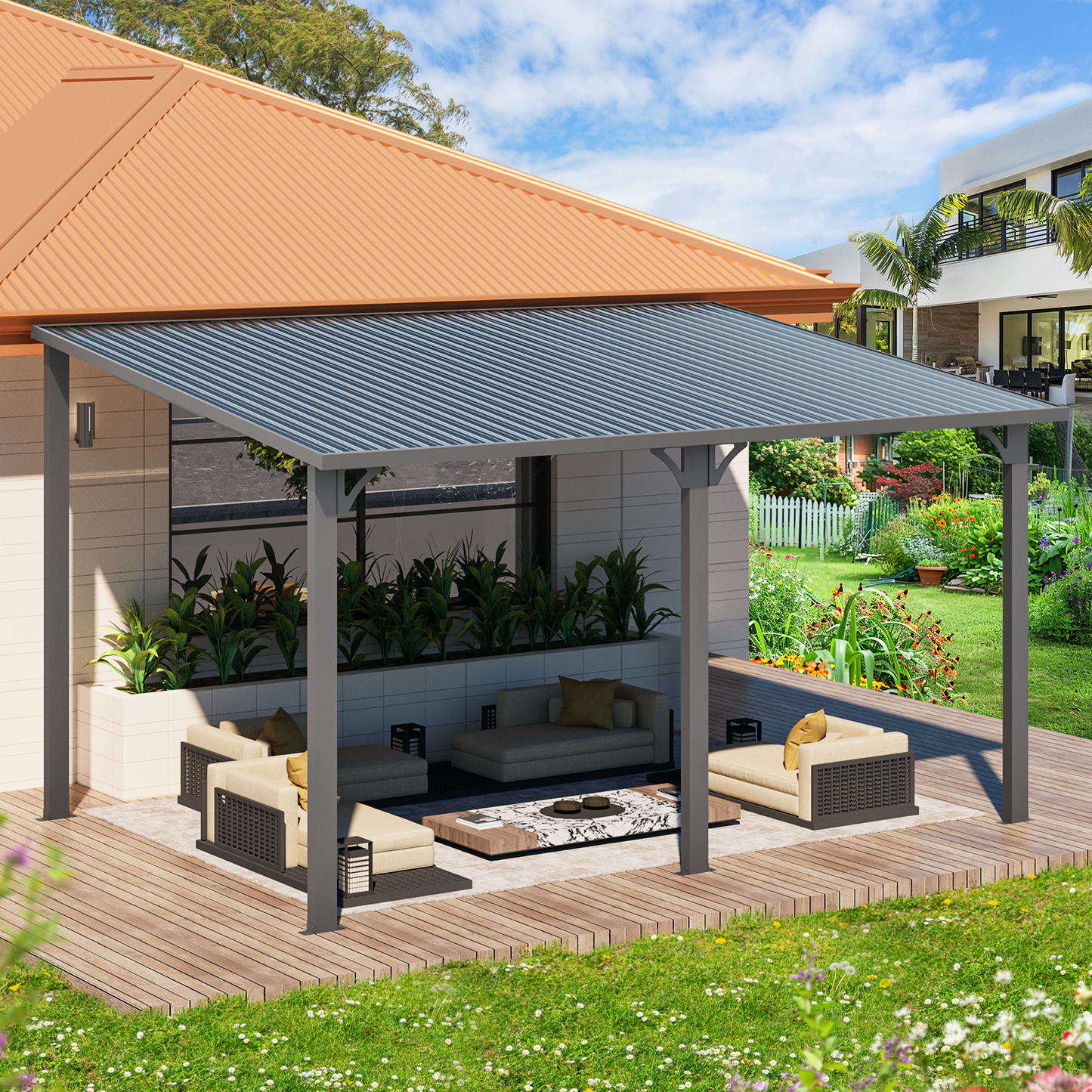 AECOJOY 10' x 12' Hardtop Gazebo, Heavy Duty Outdoor Gazebo with Galvanized Steel Sloping Roof, All Weatherproof Metal Gazebo Featuring Vertical Stripes for Patio, Backyard, and Lawns