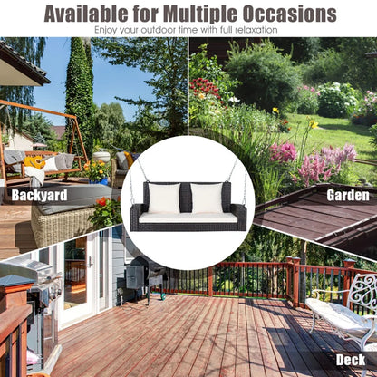 Topcobe 2-Person Patio Rattan Porch Swing with Cushions, Outdoor Patio Furniture, White