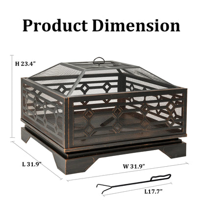 MistMo 26? Square Wood Burning Fire Pit for Outdoor Patio Garden