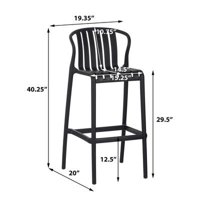 Orion 29.5" Modern Outdoor Patio Bar Stools, Perforated Slat Back, Black, Set of 2