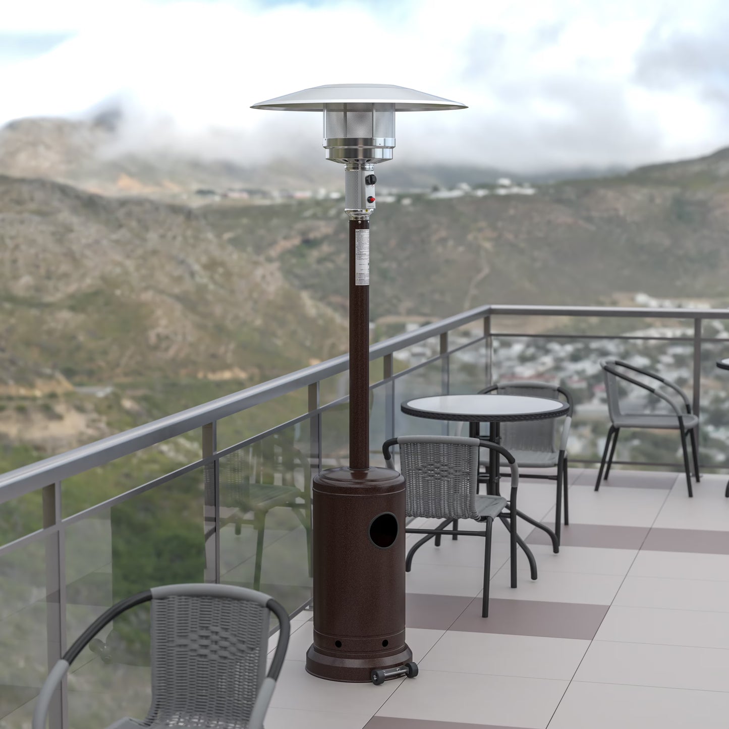 Emma + Oliver Outdoor Patio Heater - Bronze - 7.5 Feet Round Steel Patio Heater - 40,000 BTU's