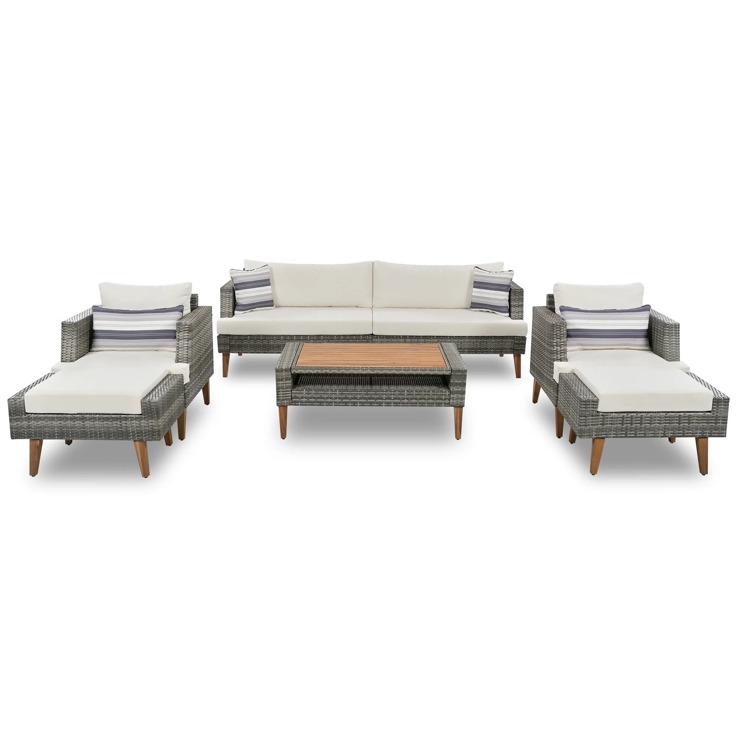6 Pieces Wicker Patio Furniture Set Outdoor Conversation Set, All Weather PE Rattan Sectional Sofa Couch with Storage Table and Cushions, Beige