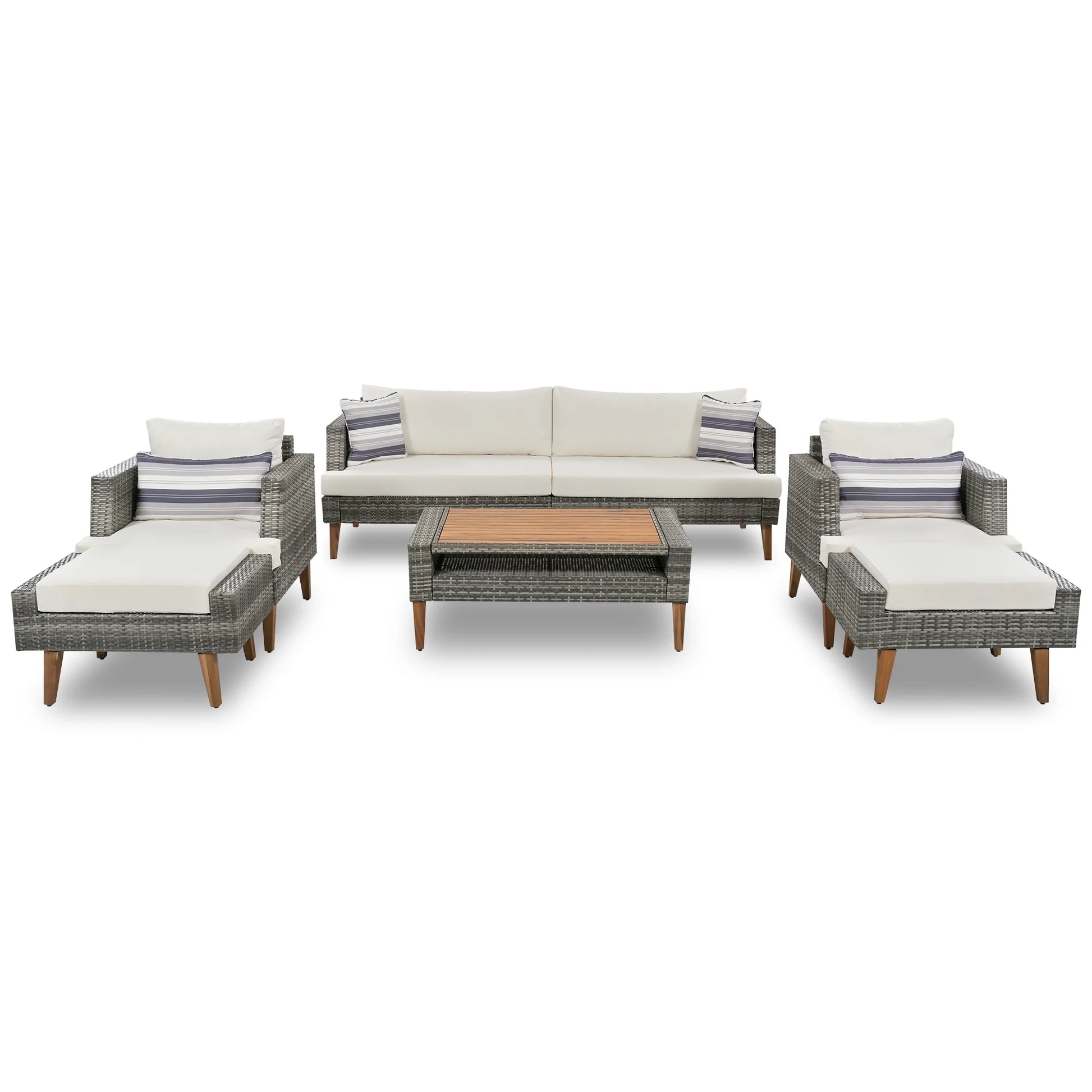 6 Pieces Wicker Patio Furniture Set Outdoor Conversation Set, All Weather PE Rattan Sectional Sofa Couch with Storage Table and Cushions, Beige