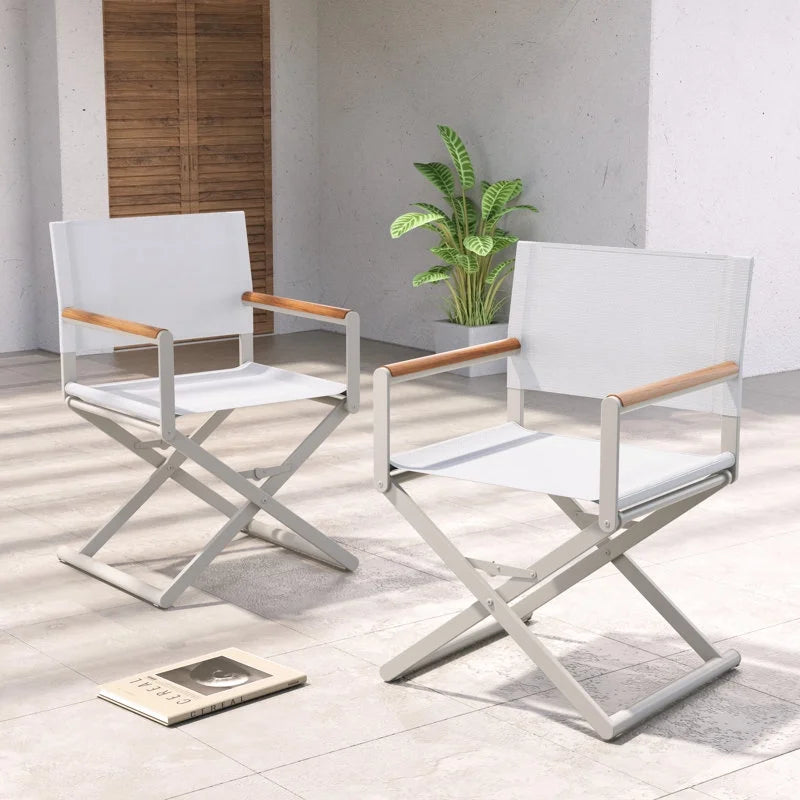 Grand Patio 22" Extra-Wide 2-Pack Directors Chairs, Foldable, Steel Frame, UV-Resistant Mesh, Wood Grain Armrests, Indoor/Outdoor, Dark Gray