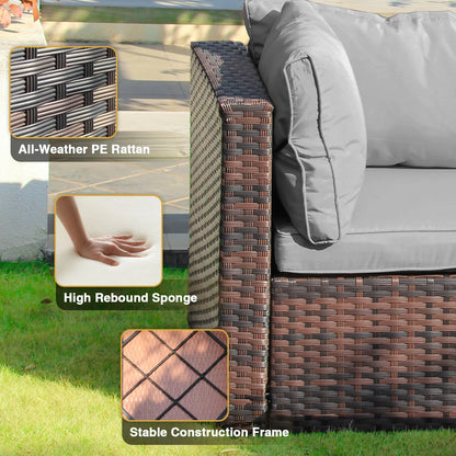 Gaildon 5 Piece Patio Furniture Set with Fire Pit Table, All Weather Outdoor Sectional PE Rattan, Patio Conversation Sets with Cushions for Garden Lawn Balcony Porch Deck, Grey