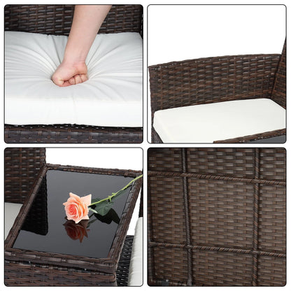 UBesGoo Patio Rattan Loveseat Table Chairs Chat Set with Waterproof Cushion, Outdoor Furniture, Wicker Conversation Set