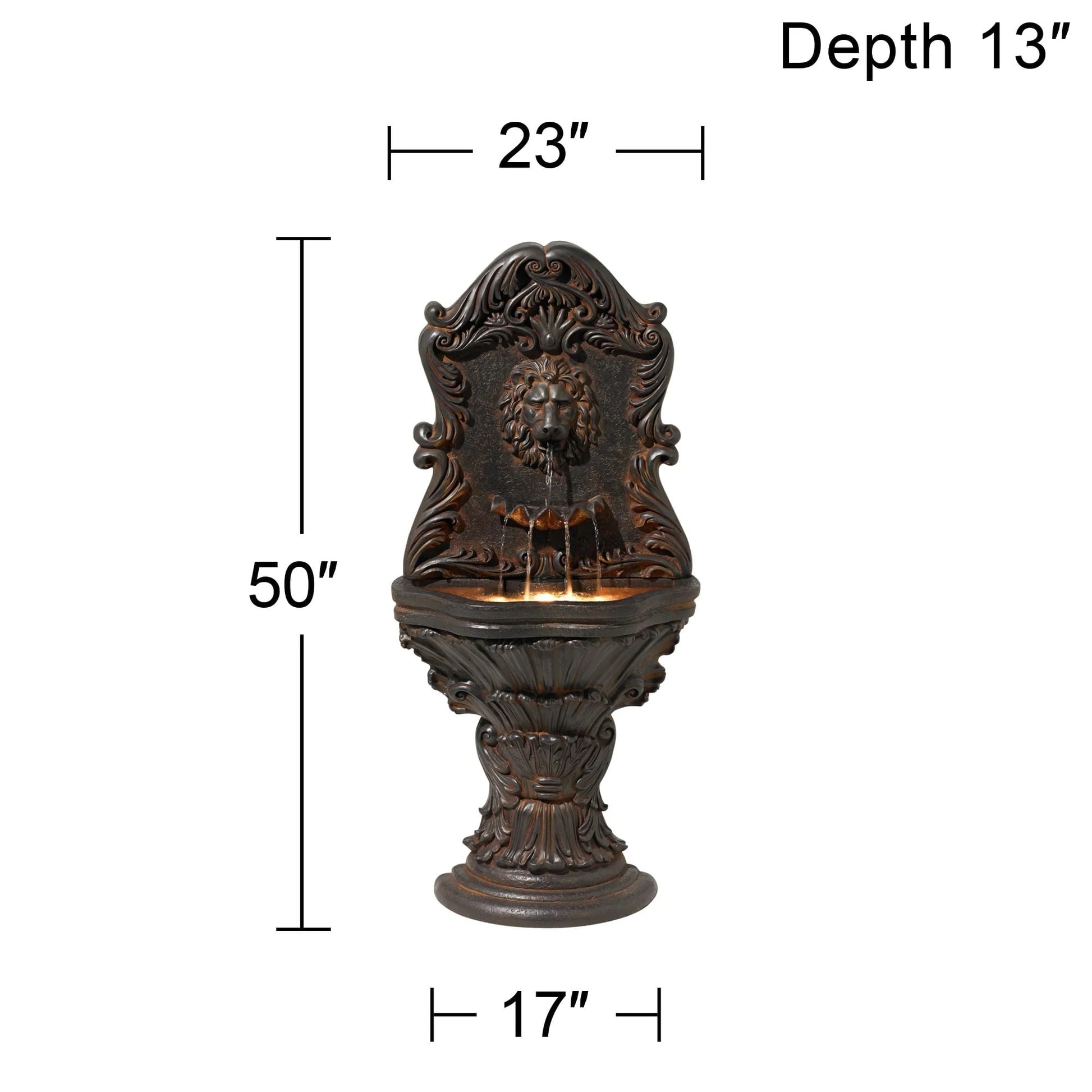 John Timberland Imperial Lion Acanthus Rustic Outdoor Floor Wall Water Fountain with LED Light 50" for Yard Garden Patio Home Deck Porch House Balcony