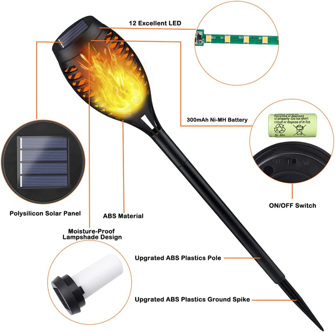 Solar Outdoor Lights with Flickering Flame, 6 Packs Waterproof LED Solar Torch Light for Garden, Patio, Yard, Pathway, Lawn Decor