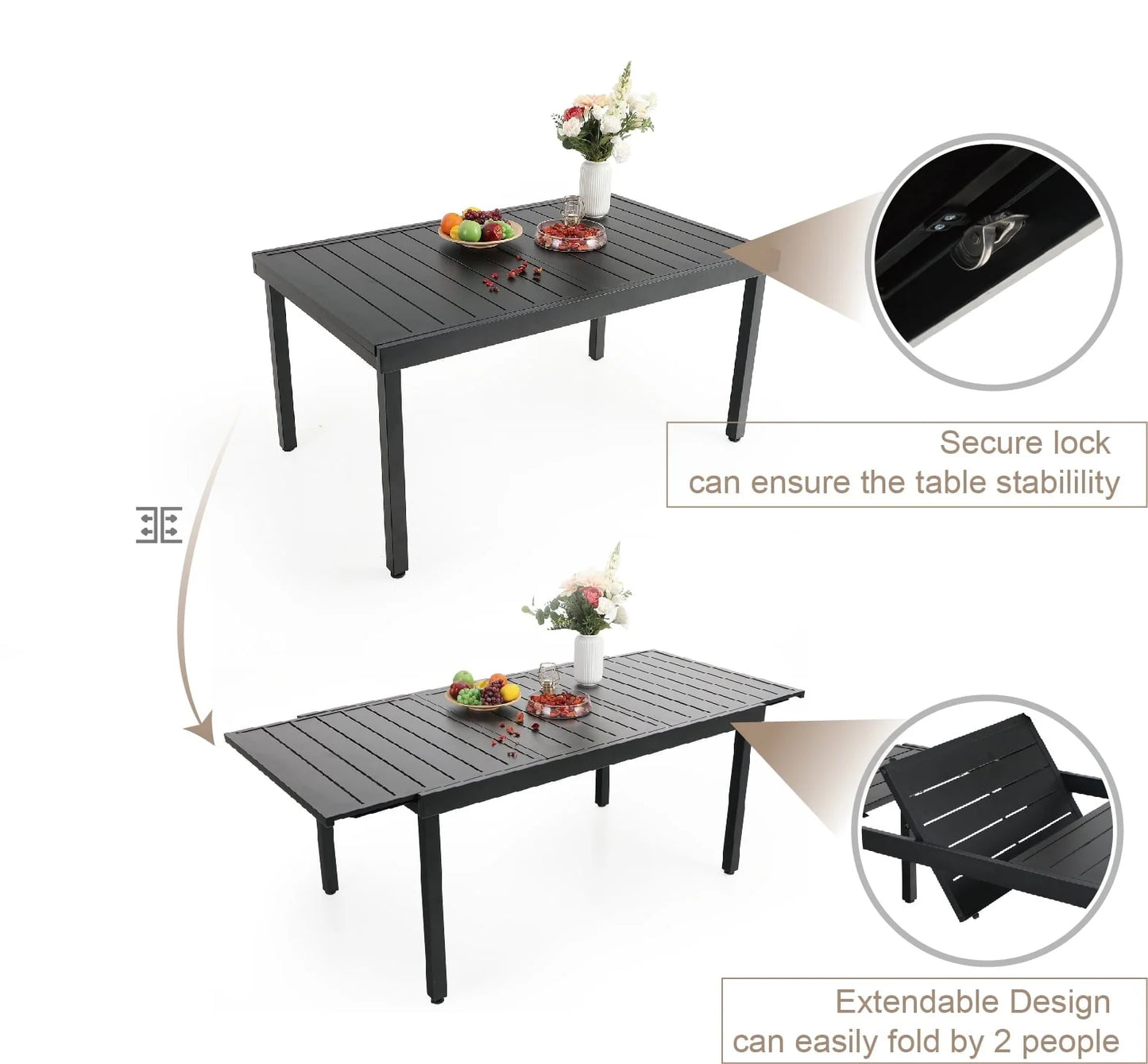 MF Studio 7 Pieces Outdoor Patio Dinning Set Cushioned Rattan Wicker Chairs with Extendable Table